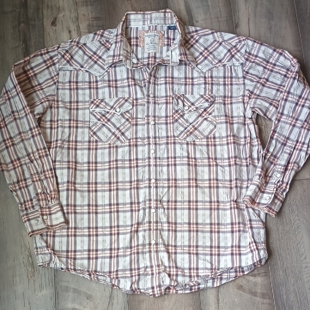 Panhandle Western Men's Classic Brown Plaid Button-Down Shirt Cowboy Rodeo Shirt